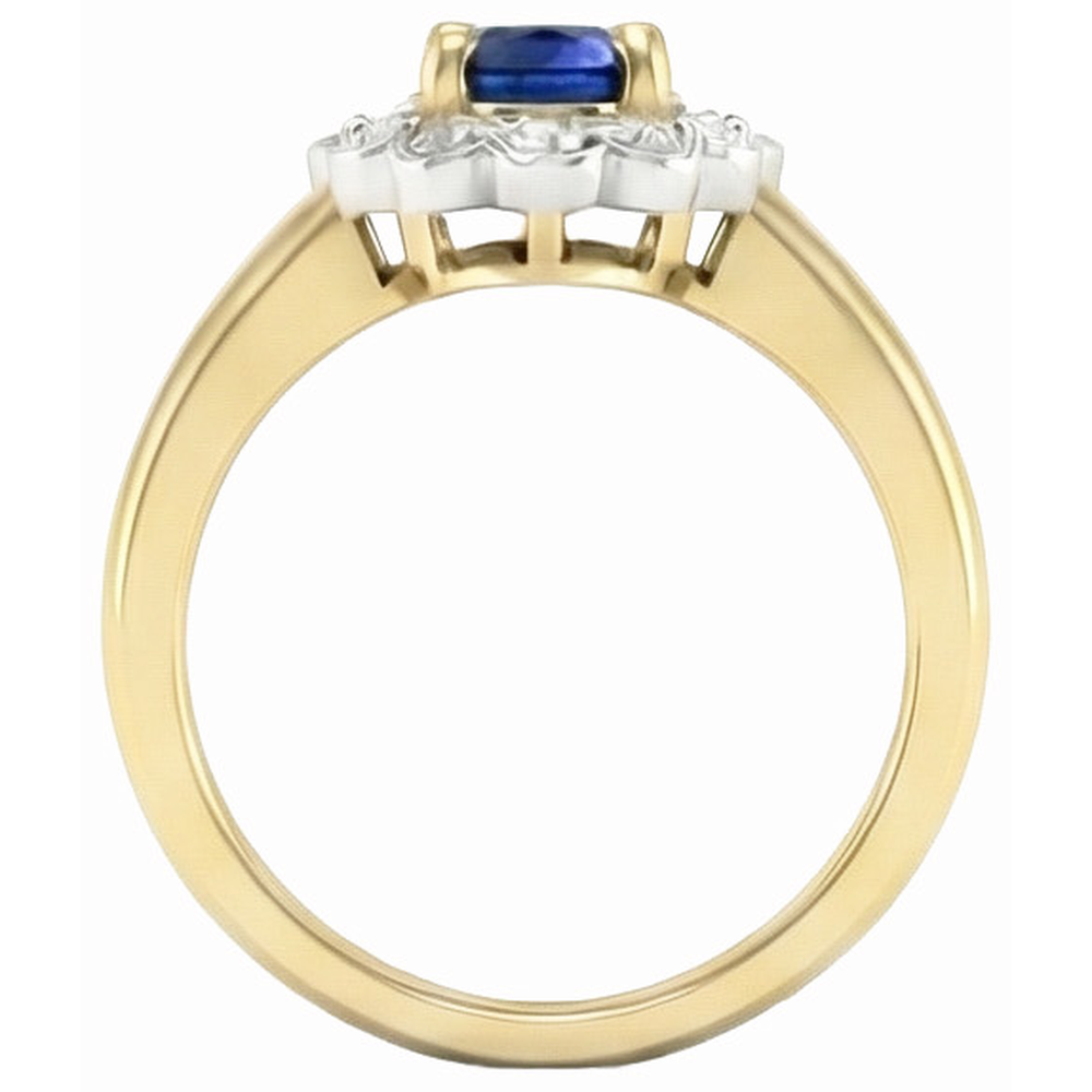 Anello Halo 2,25 carati. Sri Lanka Sapphire Diamonds Two Tone New con oro giallo e bianco 14K