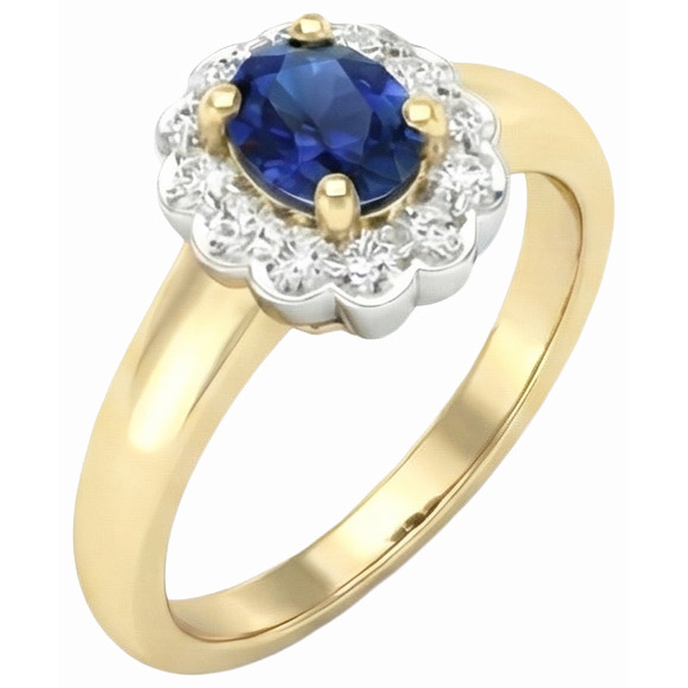 Anello Halo 2,25 carati. Sri Lanka Sapphire Diamonds Two Tone New con oro giallo e bianco 14K
