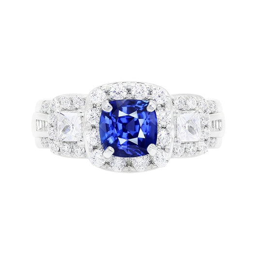 Anello Halo 3.50 carati con diamante zaffiro cuscino in gioielli in oro bianco 14K
