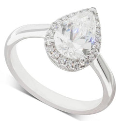 Anello Halo 3 Carati Pera E Naturale Diamante Rotondo