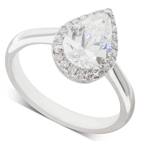 Anello Halo 3 Carati Pera E Naturale Diamante Rotondo