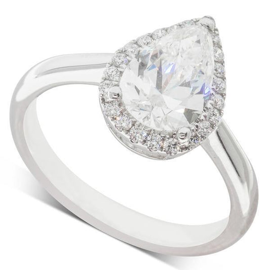 Anello Halo 3 Carati Pera E Naturale Diamante Rotondo
