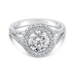 Anello Halo 3.00 Carati Vero Diamanti Oro Bianco
