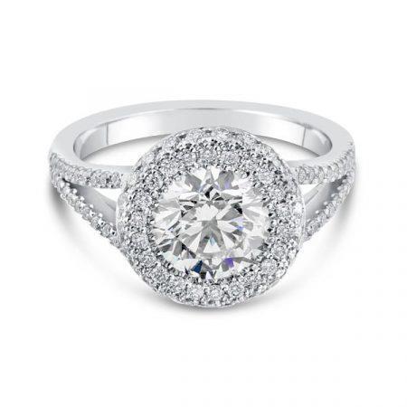 Anello Halo 3.00 Carati Vero Diamanti Oro Bianco