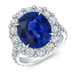 Anello Halo 4,50 carati zaffiro blu Sri Lanka e diamante in oro bianco 14K