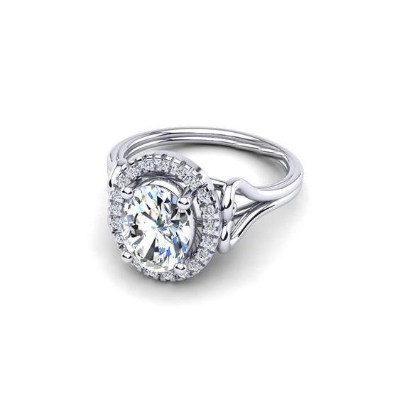 Anello Halo Anniversario Con Naturale Diamante Ovale Da 1.90 Ct