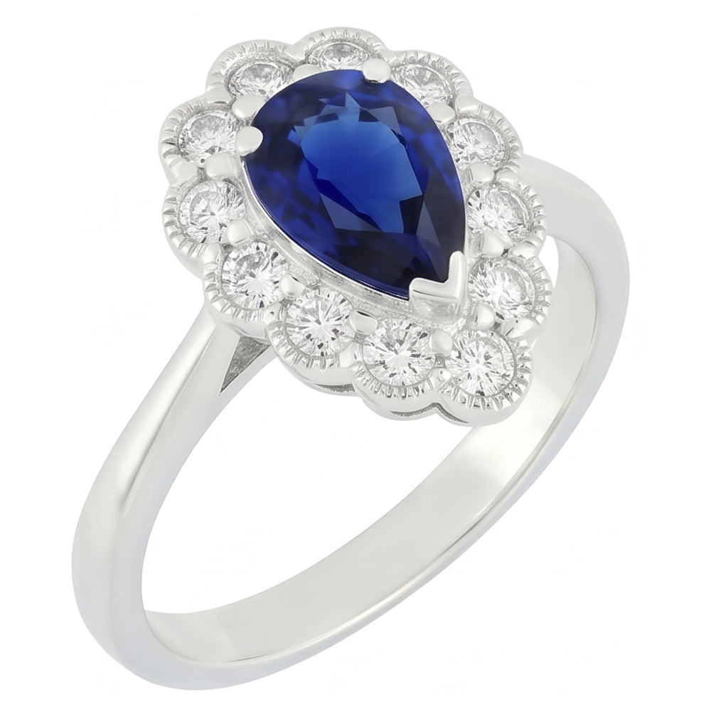Anello Halo Anniversario Stile Antico Con Zaffiro Blu Pietra Preziosa 3.50 Carati