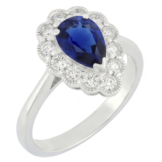 Anello Halo Anniversario Stile Antico Con Zaffiro Blu Pietra Preziosa 3.50 Carati