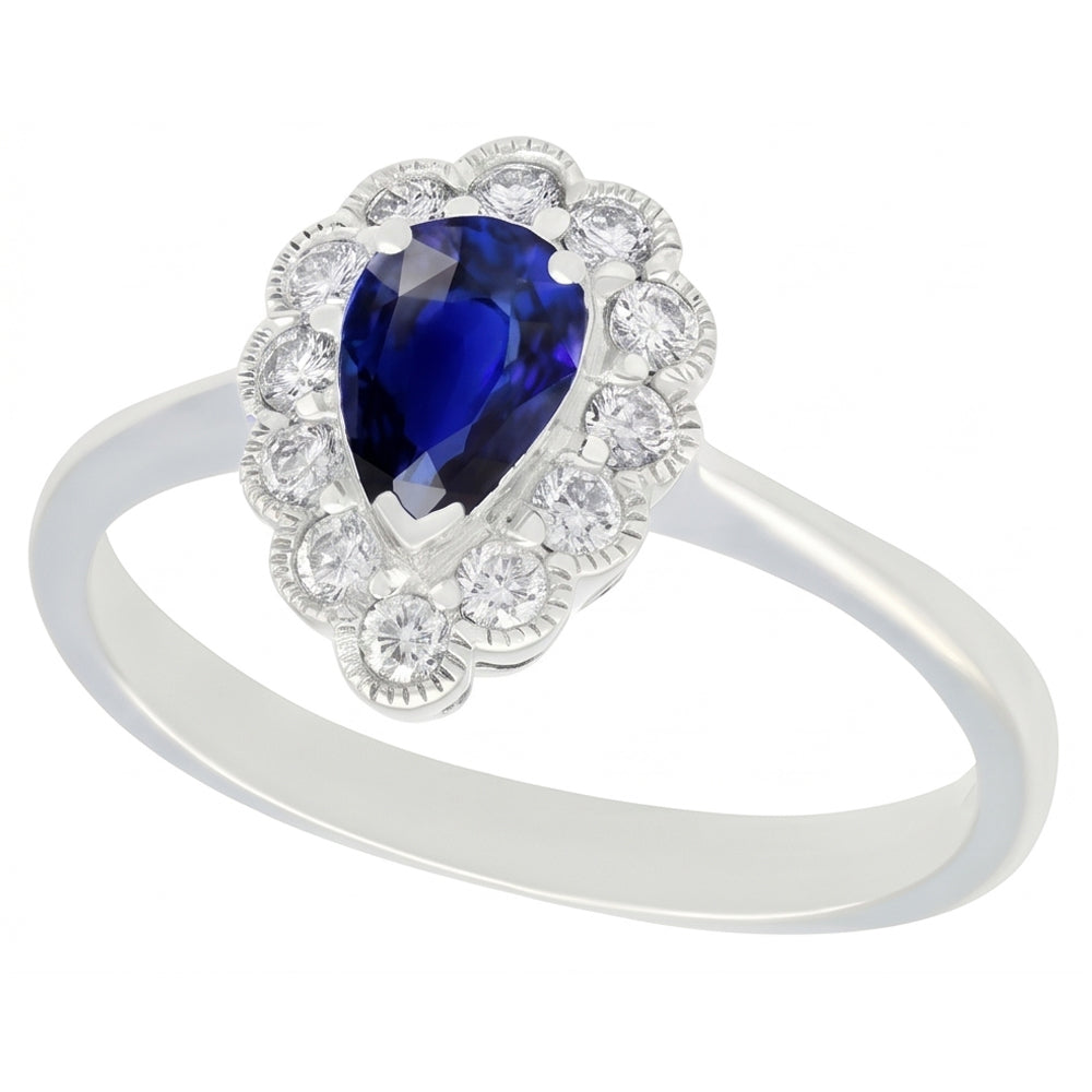 Anello Halo Anniversario Stile Antico Con Zaffiro Blu Pietra Preziosa 3.50 Carati