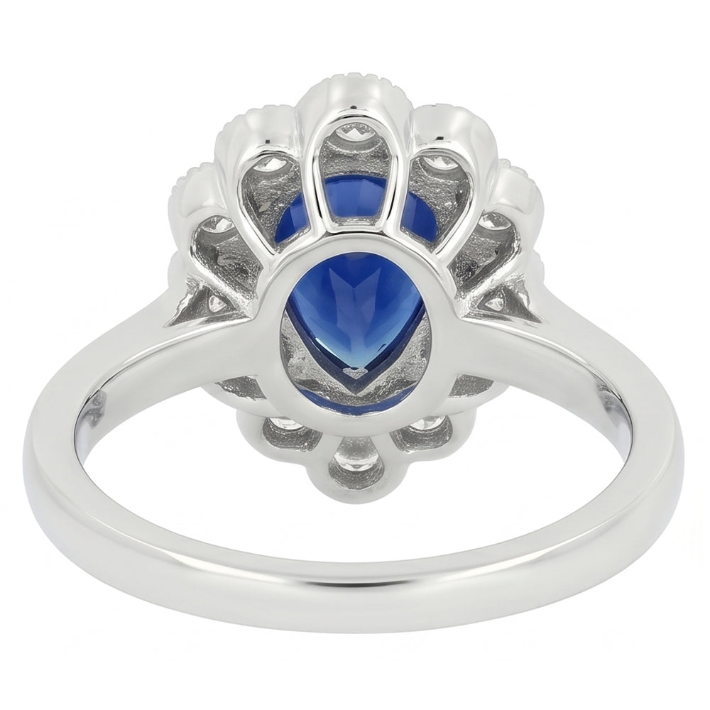 Anello Halo Anniversario Stile Antico Con Zaffiro Blu Pietra Preziosa 3.50 Carati