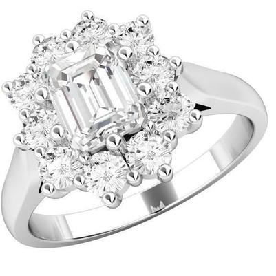 Anello Halo Anniversary Con Smeraldo Da 4 Ct E Naturale Diamante A Taglio Rotondo