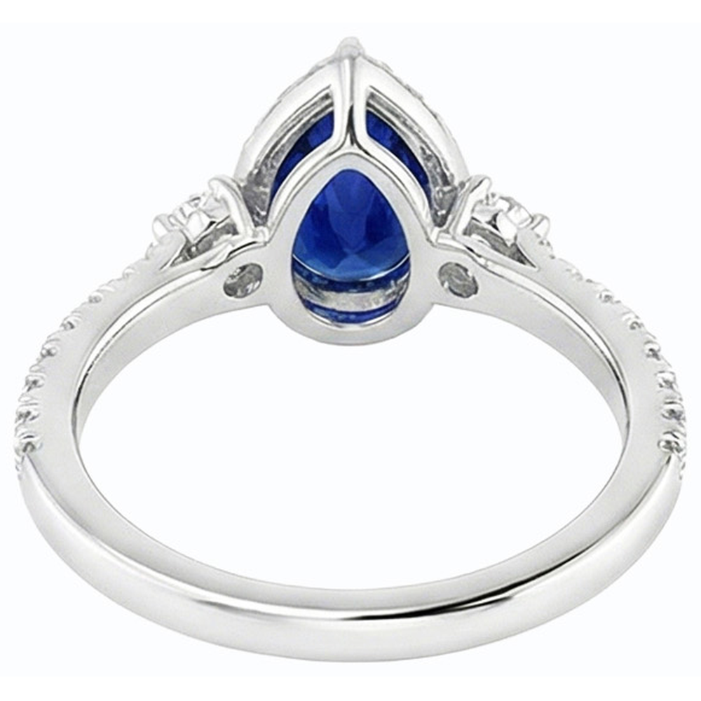 Anello Halo Anniversary con zaffiro Ceylon 5 carati e diamanti in oro bianco 14K