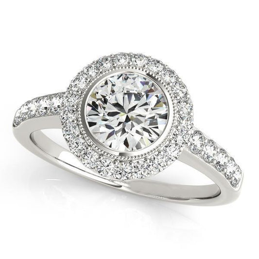 Anello Halo Con Genuino Diamante Da 3.10 Carati In Oro Bianco 14K