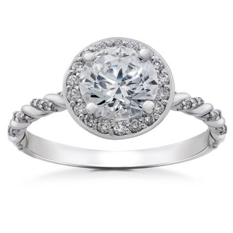 Anello Halo Con Naturale Diamante Da 2.90 Carati In Oro Bianco 14K Nuovo