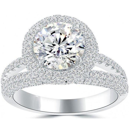 Anello Halo Con Vero Diamante Da 4.35 Carati In Oro Bianco 14K