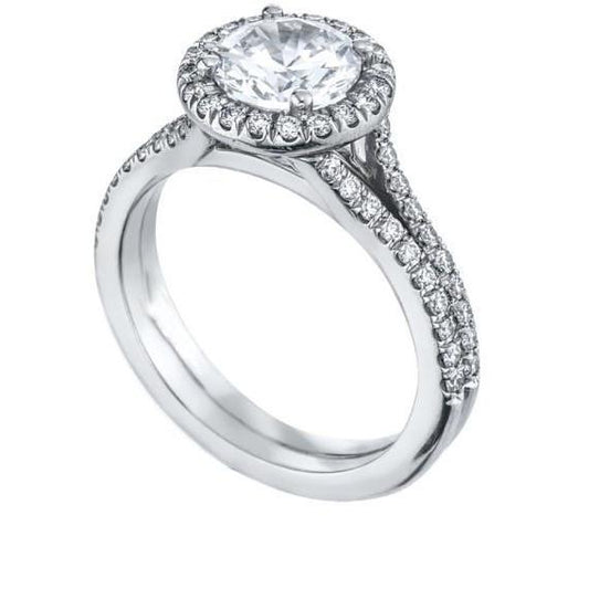 Anello Halo Con Vero Diamante Rotondo Da 1.56 Carati In Oro Bianco 14K