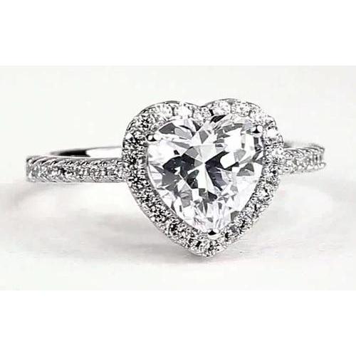 Anello Halo Cuore Vero Diamante 2.40 Carati Oro Bianco