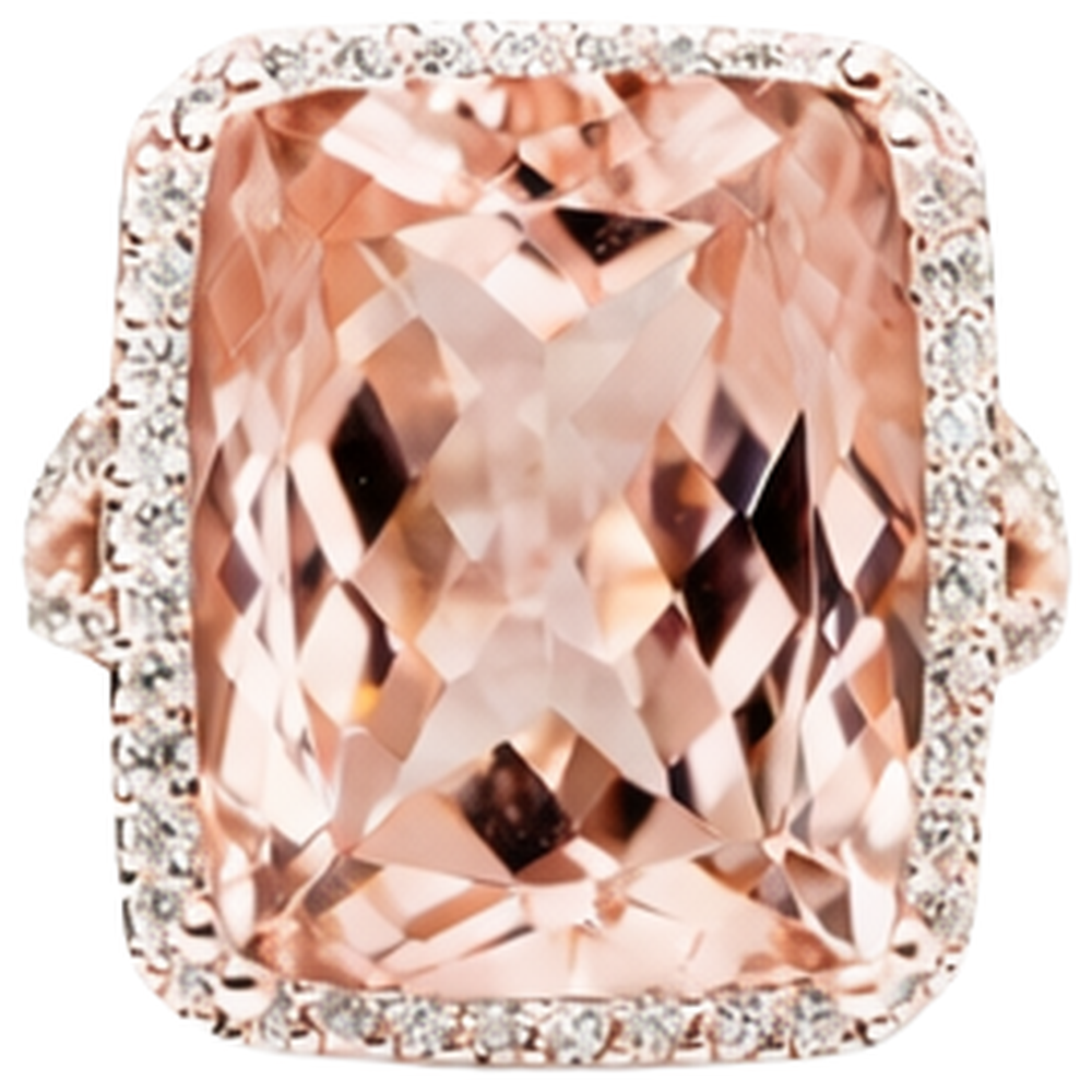 Anello Halo Cushion Morganite E Diamante 13.90 Ct Oro Rosa