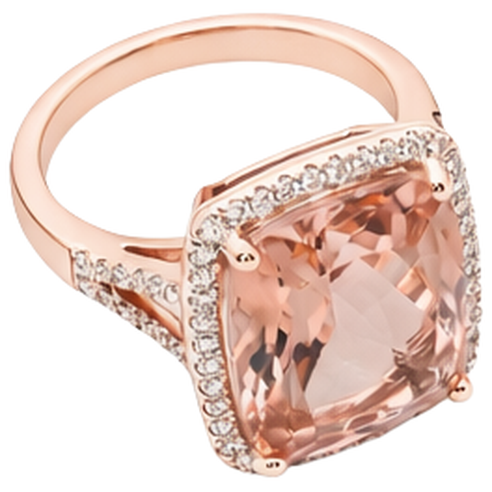 Anello Halo Cushion Morganite E Diamante 13.90 Ct Oro Rosa