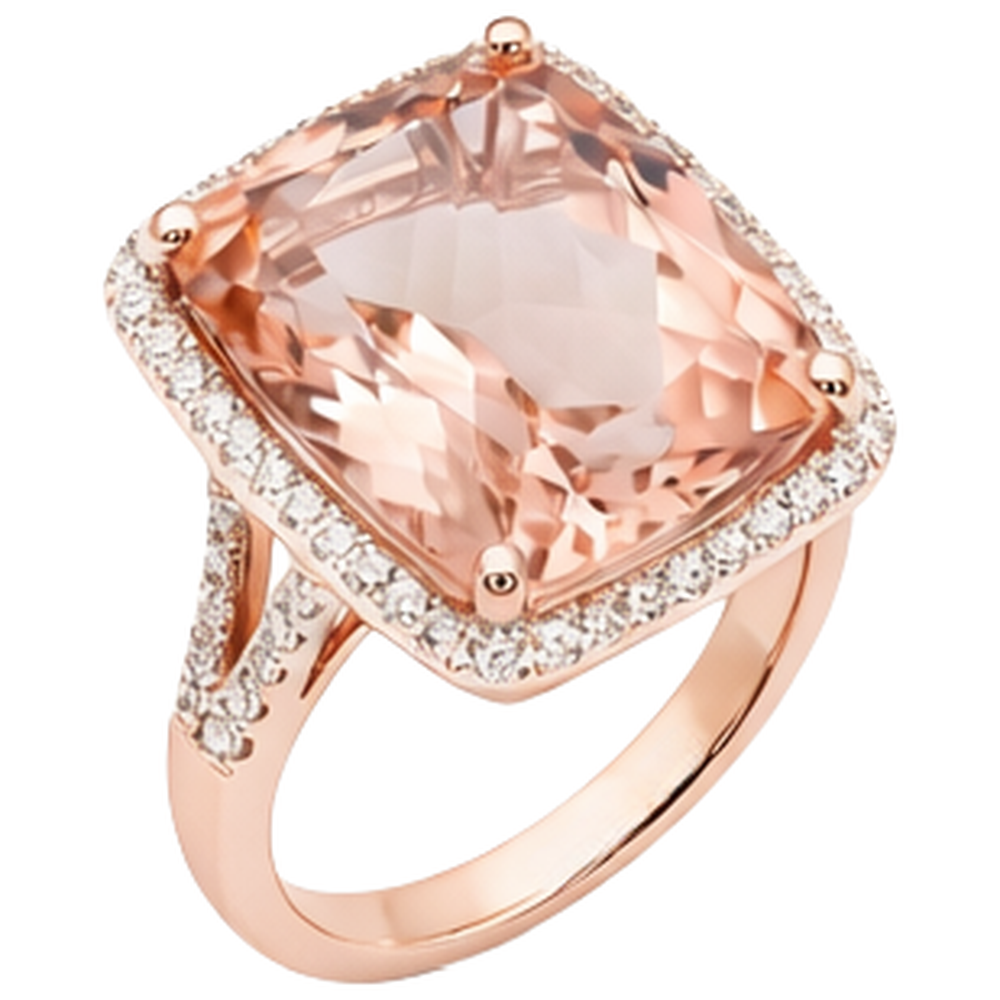 Anello Halo Cushion Morganite E Diamante 13.90 Ct Oro Rosa
