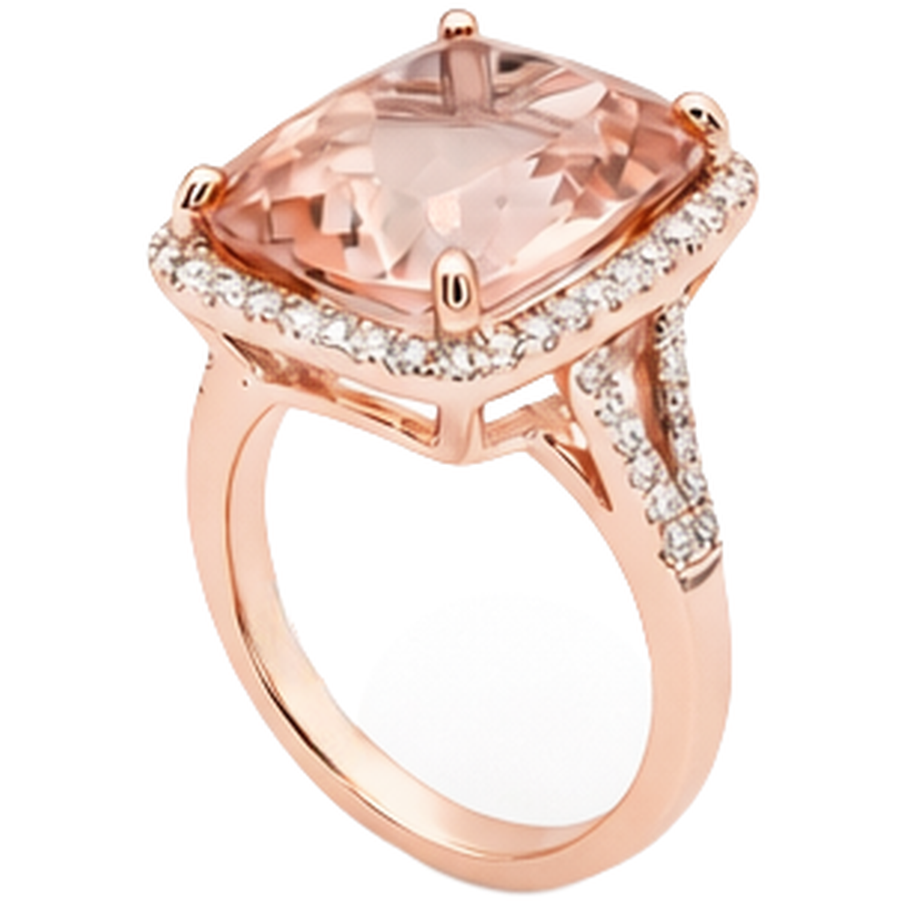 Anello Halo Cushion Morganite E Diamante 13.90 Ct Oro Rosa