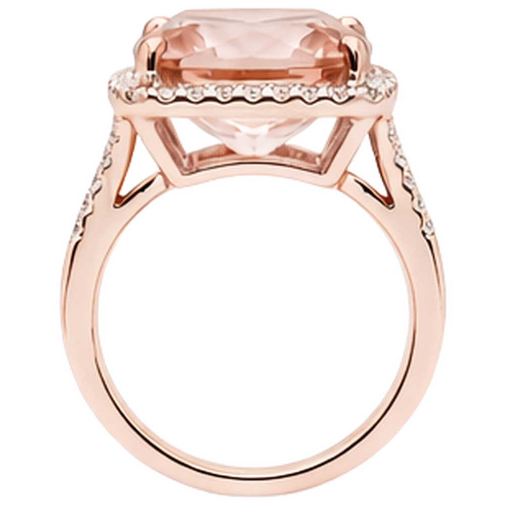 Anello Halo Cushion Morganite E Diamante 13.90 Ct Oro Rosa