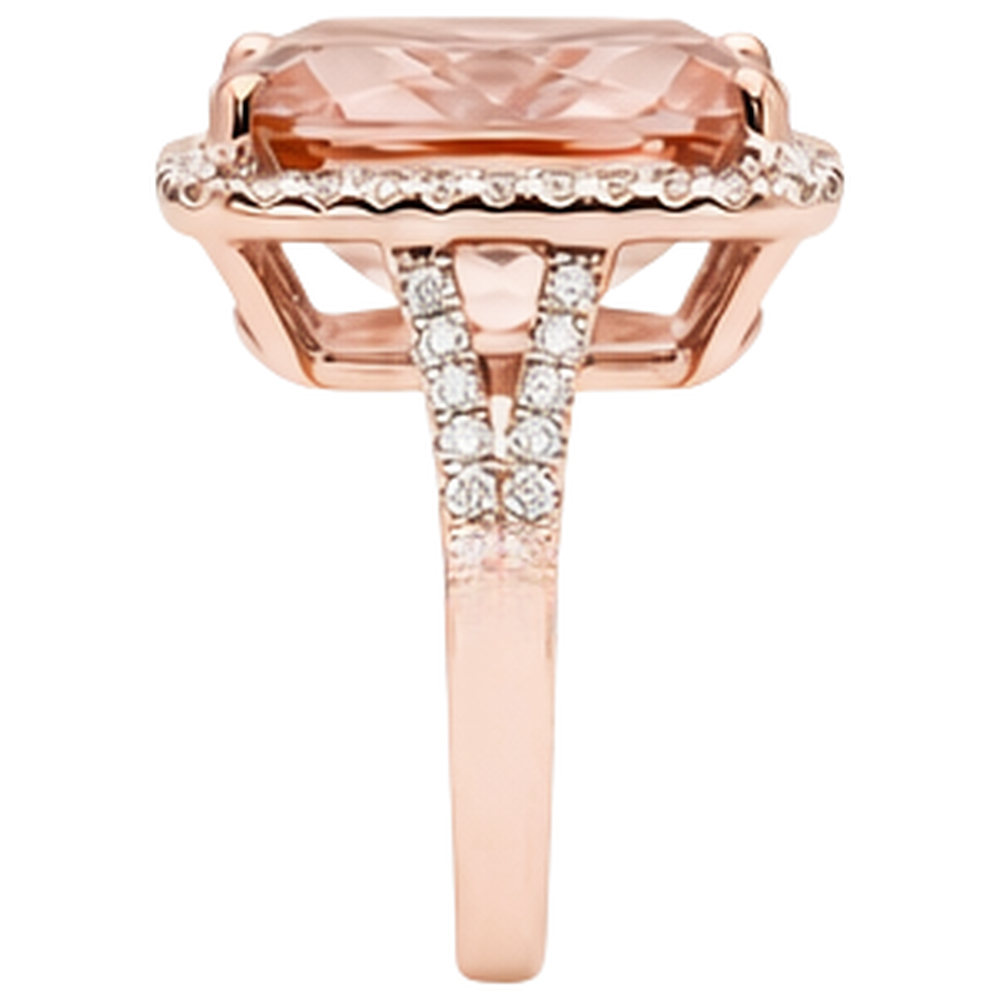 Anello Halo Cushion Morganite E Diamante 13.90 Ct Oro Rosa