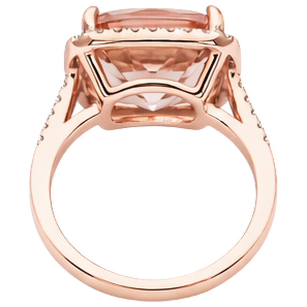 Anello Halo Cushion Morganite E Diamante 13.90 Ct Oro Rosa