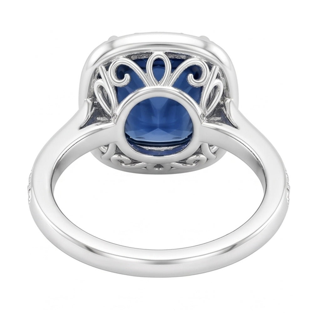 Anello Halo Cushion con zaffiro Ceylon da 3,50 carati e diamante incastonati in oro