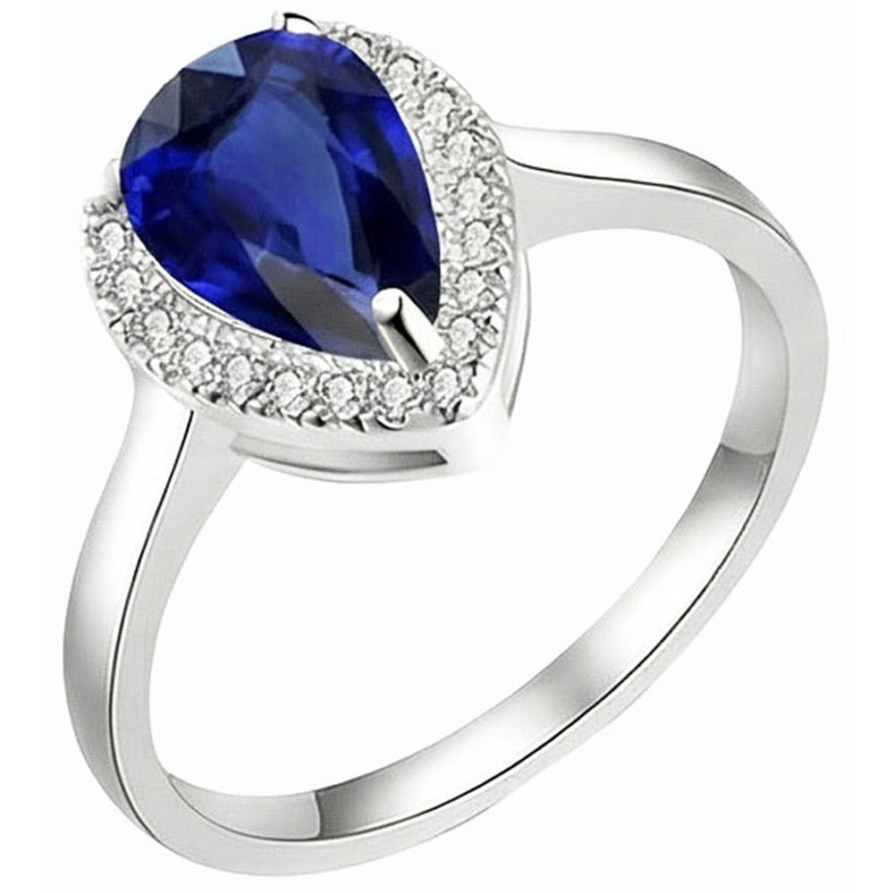 Anello Halo Deep Blue Zaffiro Oro Bianco & Diamanti Naturali Autentici ( non creati in laboratorio ) 3.50 Carati