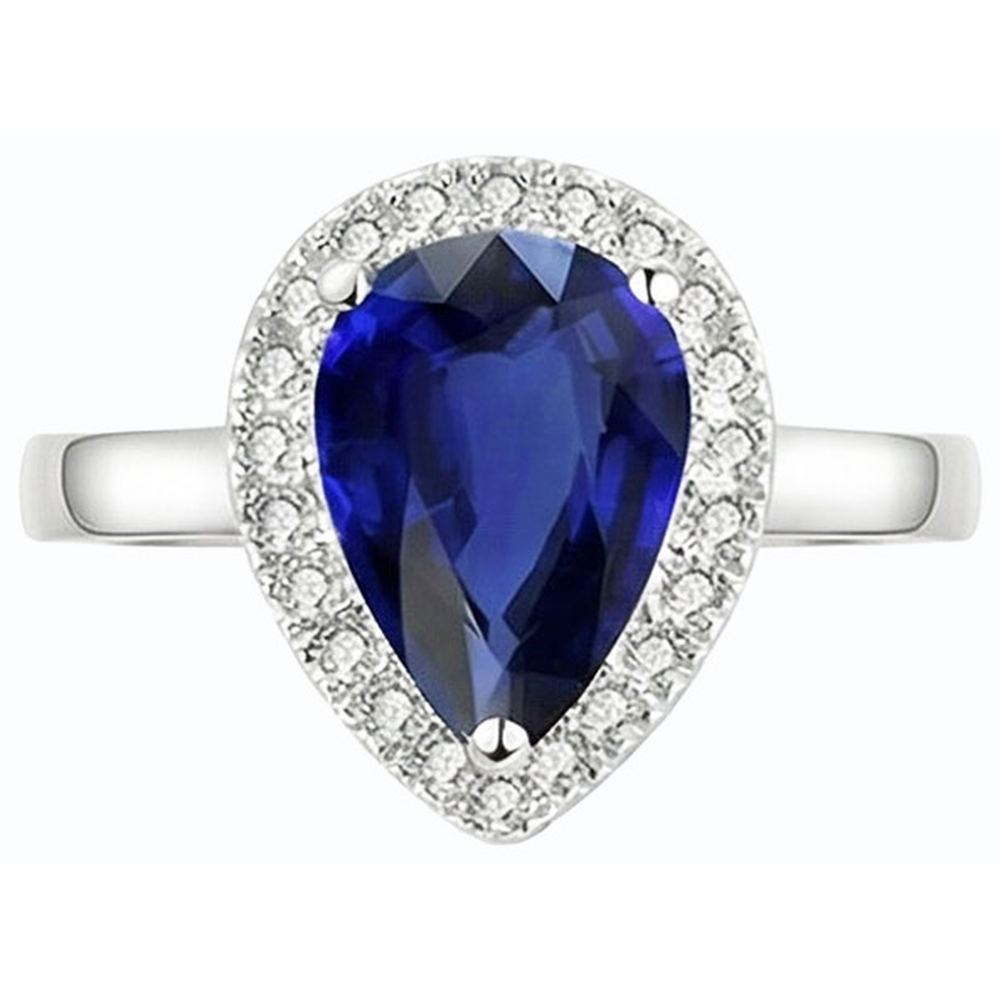 Anello Halo Deep Blue Zaffiro Oro Bianco & Diamanti Naturali Autentici ( non creati in laboratorio ) 3.50 Carati