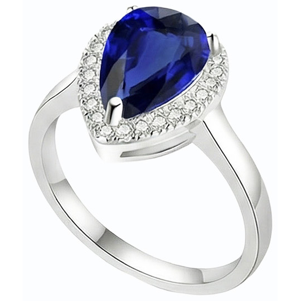 Anello Halo Deep Blue Zaffiro Oro Bianco & Diamanti Naturali Autentici ( non creati in laboratorio ) 3.50 Carati