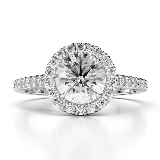 Anello Halo Di Fidanzamento Con Genuino Diamante Rotondo Da 2.65 Carati. Oro Bianco 14K