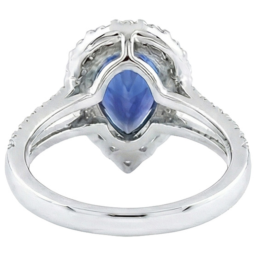 Anello Halo Diamante Naturale Autentico ( non creato in laboratorio ) Pera Zaffiro Sri Lanka 5.50 Carati Gambo Spaccato