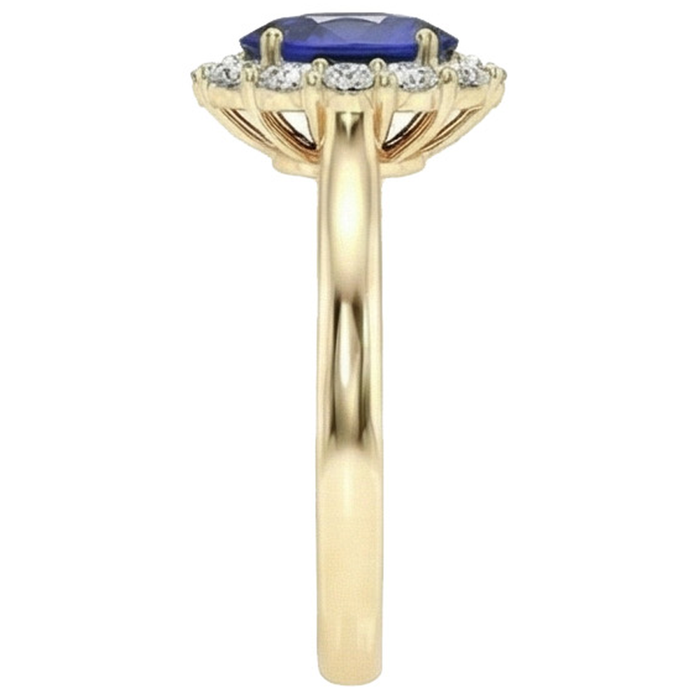 Anello Halo Diamante Oro Giallo Ovale Zaffiro Ceylon 5.25 Carati