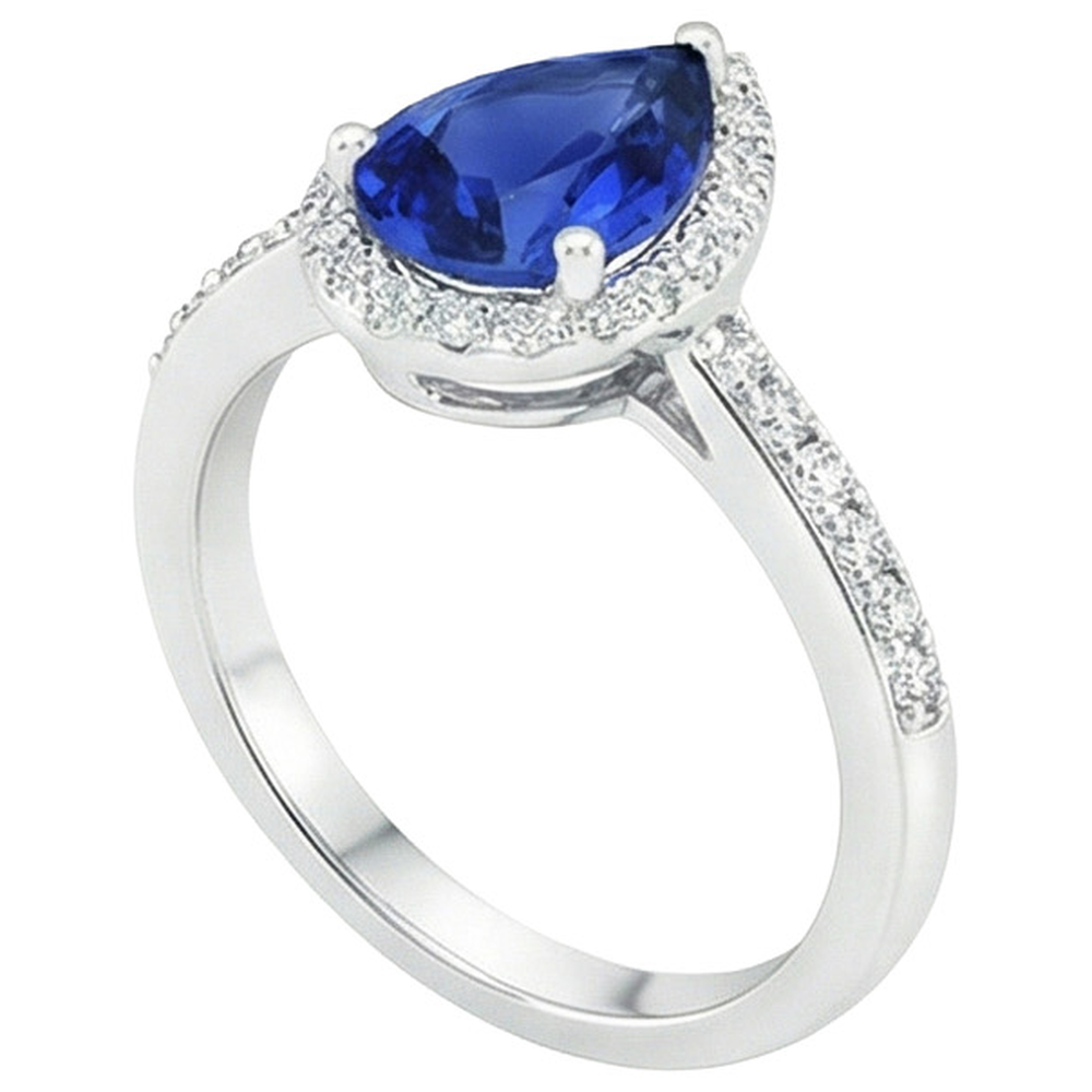 Anello Halo Diamond Blue Sapphire stile a goccia con accenti 5.50 carati