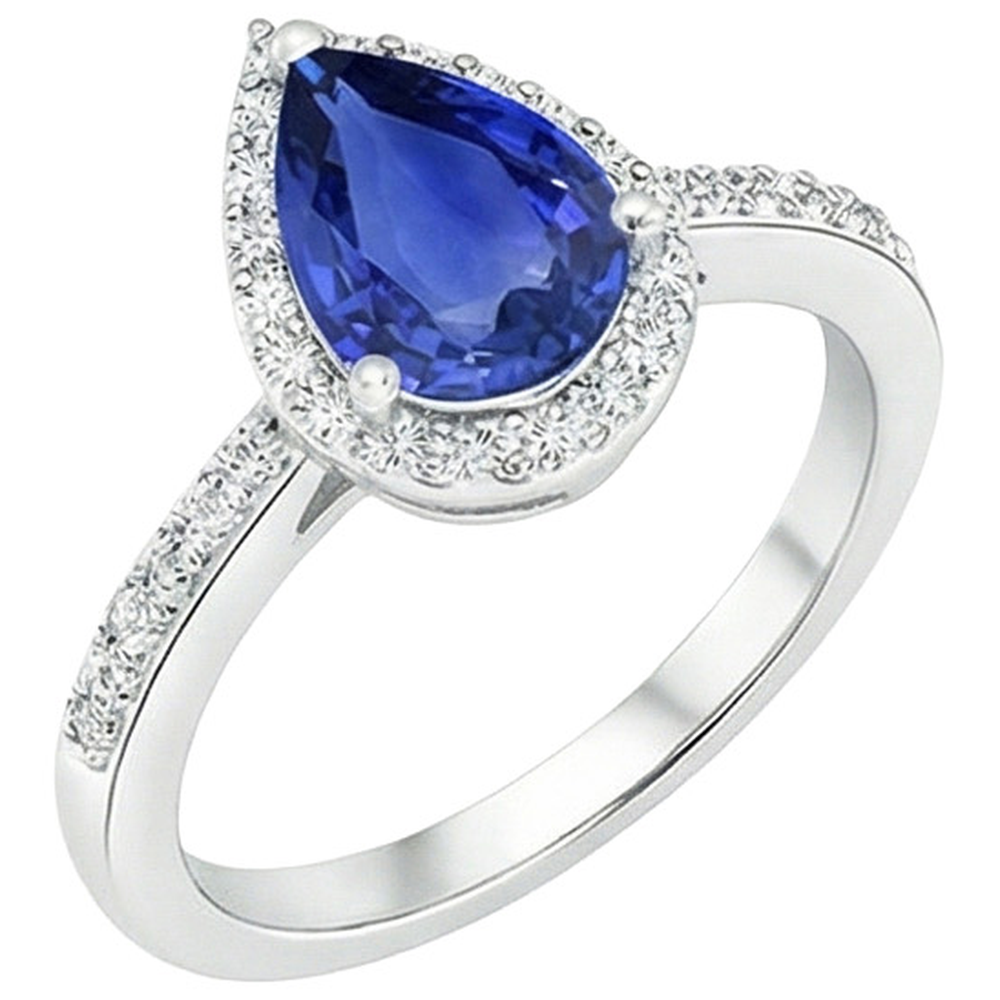 Anello Halo Diamond Blue Sapphire stile a goccia con accenti 5.50 carati
