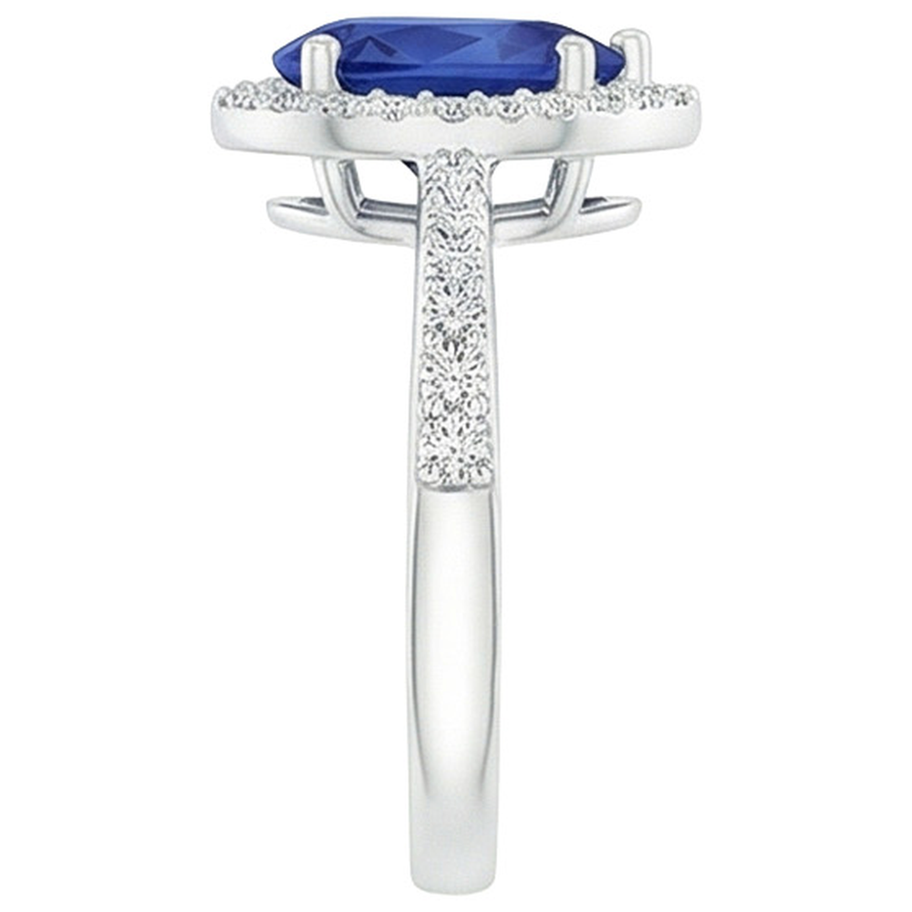 Anello Halo Diamond Blue Sapphire stile a goccia con accenti 5.50 carati