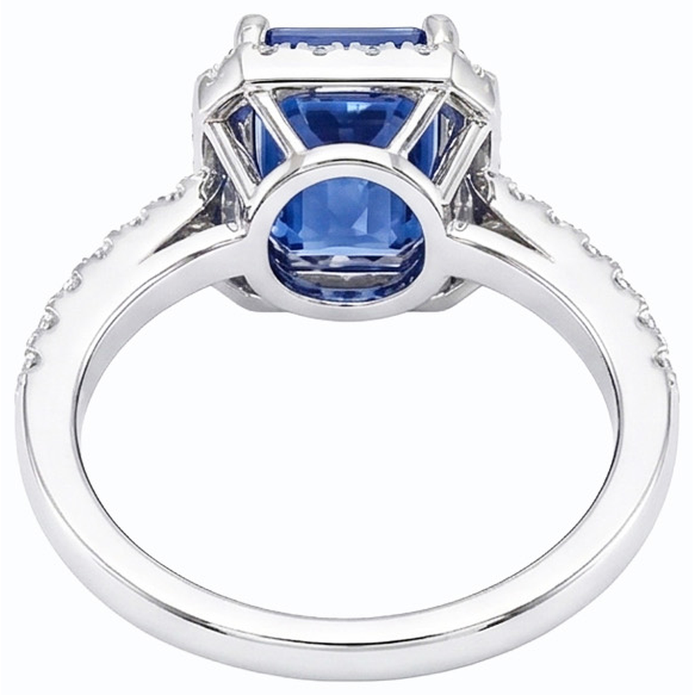 Anello Halo Donna con Gioielli in Zaffiro Blu Smeraldo 4 Carati con Diamanti Naturali Autentici ( non creati in laboratorio )