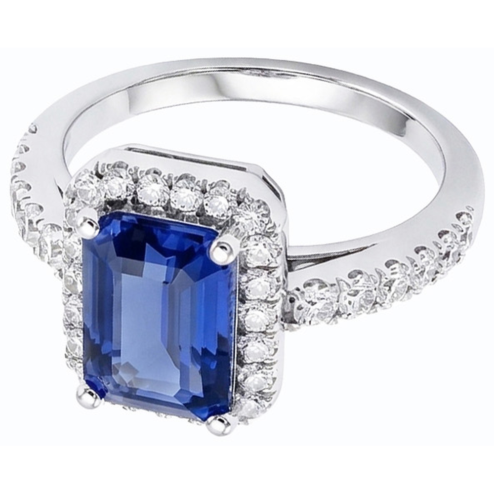 Anello Halo Donna con Gioielli in Zaffiro Blu Smeraldo 4 Carati con Diamanti Naturali Autentici ( non creati in laboratorio )