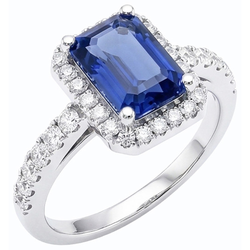 Anello Halo Donna con Gioielli in Zaffiro Blu Smeraldo 4 Carati con Diamanti Naturali Autentici ( non creati in laboratorio )