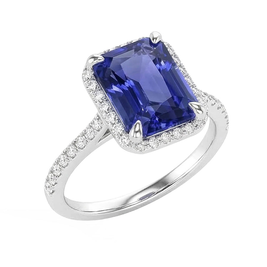 vero round zaffiro 4.50carati anello vista di profilo