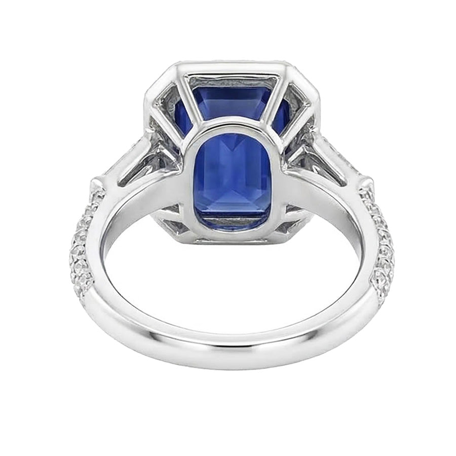 Anello Halo Emerald Zaffiro Con Diamanti Naturali Autentici ( non creati in laboratorio ) Rotondi E Baguette 4 Carati