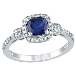 Anello Halo Fancy in oro bianco 14K con zaffiro di Ceylon da 2,45 ct e diamanti