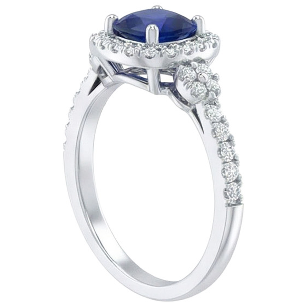Anello Halo Fancy in oro bianco 14K con zaffiro di Ceylon da 2,45 ct e diamanti