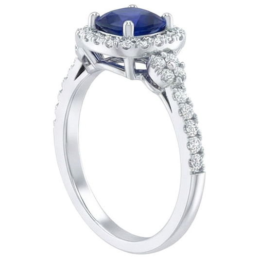 Anello Halo Fancy in oro bianco 14K con zaffiro di Ceylon da 2,45 ct e diamanti