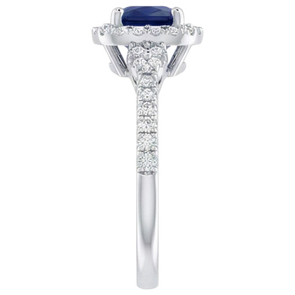 Anello Halo Fancy in oro bianco 14K con zaffiro di Ceylon da 2,45 ct e diamanti