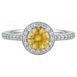 Anello Halo In Oro Bianco Con Zaffiro Giallo Tondo E Diamanti Naturali Autentici ( non creati in laboratorio ) 4.50 Carati