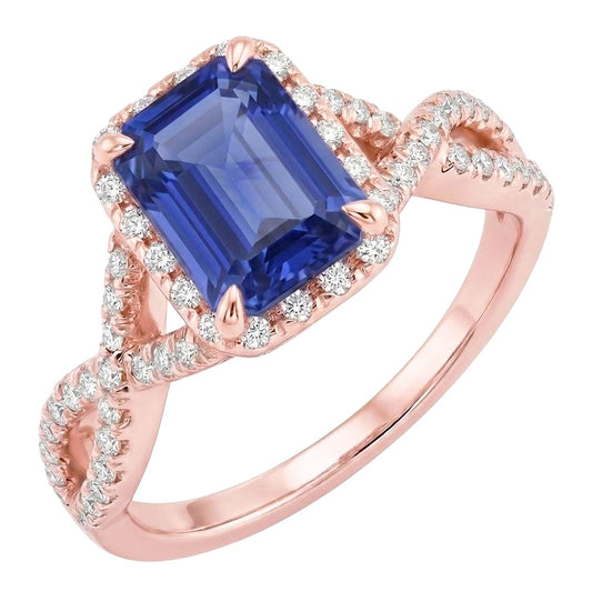 Anello Halo Infinity Style Smeraldo Blu Zaffiro e Diamante 4.50 Carati