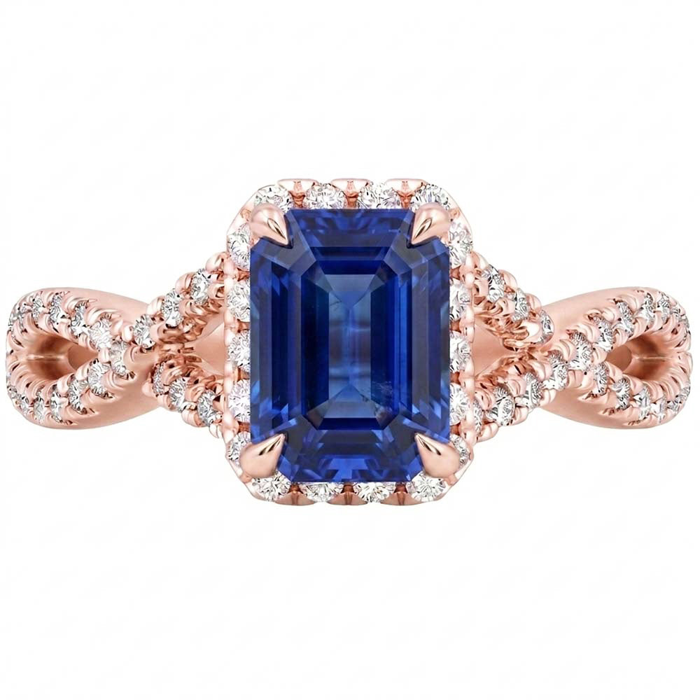Anello Halo Infinity Style Smeraldo Blu Zaffiro e Diamante 4.50 Carati